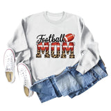 Football Mom Love Leopard Rugby Letter Rundhalsausschnitt Großes Langarm-Sweatshirt Damen