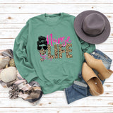Nunse LIFE Letters Loose Leopard Print Long Sleeve