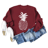Pineapple Print Round Neck Loose Backing Long Sleeve Casual Large Size Sweater