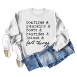 Bonfires Pumpkins Thanksgiving Letter Long-sleeved Sweatshirt Woman