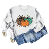 Halloween Pumpkin Leopard Print Round Neck Women's Sweatshirt Long Sleeve
