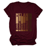 MELANIN Letter Round Neck Loose Casual Short Sleeve Ladies T-Shirt