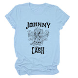 Johnny Cash Letter Short Sleeve Flower Boots T-shirt drôle pour femme