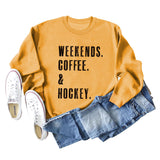 WEEKENDS COFFEE Letter Round Neck Loose Fall/Winter Basement Long Sleeve Sweater Girl