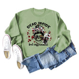 DEAD INSIDE BUT Skull Letter Women's Long Sleeve Oversized Bodysuit Women