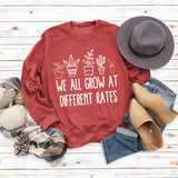 Round Neck Letter Ladies Long Sleeve WE ALL GROW Printed Loose Sweater