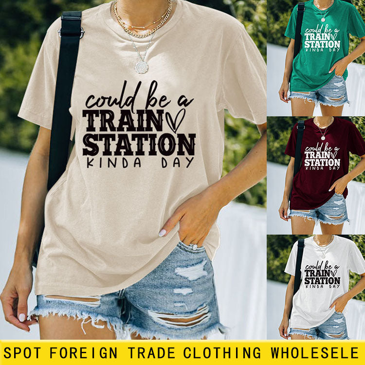 Summer Court Be a Train Crew Neck Letter Short Sleeve Women's T-Shirt