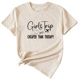 T-shirt décontracté à manches courtes et col rond pour filles, lettre Trip, 2023