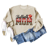 Football Mom Love Leopard Rugby Letter Rundhalsausschnitt Großes Langarm-Sweatshirt Damen