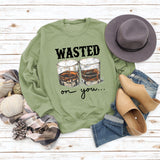 WASTED ON YOU Wine Glass Letter Printing Autumn and Winter Base Long Sleeve Plus Size Sweater