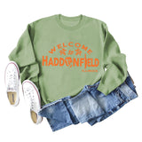 WELCOME HADDONFIELD Letter Ladies Long Sleeve Shirt Round Neck Sweater