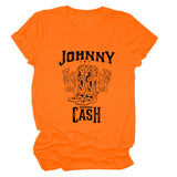 Johnny Cash Letter Short Sleeve Flower Boots T-shirt drôle pour femme