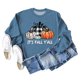 It's Fall Y'll Pumpkin Halloween Round Neck Long Sleeve Sweater Women