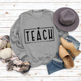 TEACH THEM TO BE KIND Love Letter Round Neck Loose Casual Long Sleeve Sweater