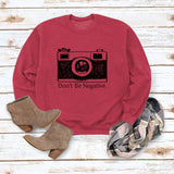 Don't Be Negative Printed Round Neck Long Sleeve Print Loose Sweater