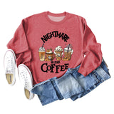 NIGHTMARE BEFORE Letter Round Neck Print Long Sleeve Plus Size Sweater