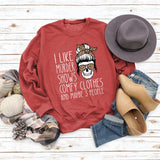 Round Neck Tops Long Sleeve I LIKE MURDER Women's Print Loose Sweatshirt