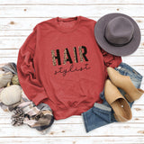 HAIR Stylist Letter Print Long-sleeved Fall and Winter Bottoming T-shirt Round Neck Sweater Shirt