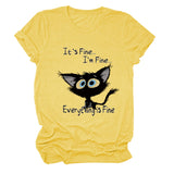 Kurzärmliges T-Shirt mit Rundhalsausschnitt und großem Buchstabendruck „It's Fine I'm Fine“