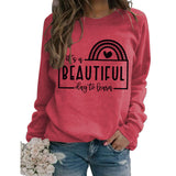 Letters Round Neck Top T-shirt It's A BEAUTIFUL Printed Sweatshirt