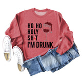 Ho Ho Holy Shit Fashion Women's Red Wine Glass Letter Long Sleeve Sweater Girl
