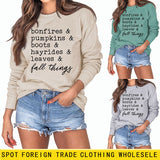 Bonfires Pumpkins Thanksgiving Letter Long-sleeved Sweatshirt Woman