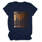 MELANIN Letter Round Neck Loose Casual Short Sleeve Ladies T-Shirt