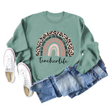 TEACHER LOVE INSPIRE LETTERS Leopard Print Long Sleeved Sweater for Women