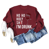 Ho Ho Holy Shit Fashion Women's Red Wine Glass Letter Long Sleeve Sweater Girl