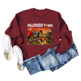 Halloween Town Letter Printed Women's Loose New Sweater Long Sleeve Shirt