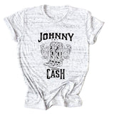 Johnny Cash Letter Short Sleeve Flower Boots T-shirt drôle pour femme