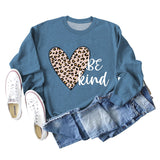 Be Kind Leopard Print Crewneck Print Bottomed Long Sleeve Sweatshirt Woman