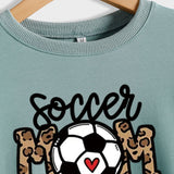 Soccer Mom Football Love Letter Leopard Crew Neck Fall/Winter Long Sleeve Sweater Women