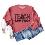 TEACH LOVE INSPIRE Letter Leopard Fall/Winter Leisure Long Sleeve Ladies Large Size Sweater