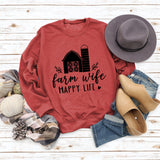 Farm Wife HAPPY Round Neck Women Long Sleeve Printed Sweater