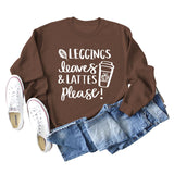 LEGGINGS LEAVES LATTES Letter Loose Bottoming Long Sleeve Plus Size Sweater