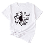 Lettering She Believed She Could Round Neck Short Sleeve T-Shirt for Women