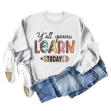 Y'all Gona Learn Today Letter Leopard Print Long Sleeve Shirt Large Sweater