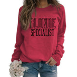 BLONDE SPECIALIST LETTERS LOOSE CREW NECK WOMEN'S LONG SLEEVE OVERSIZE SWEATER