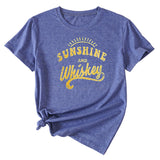 Damen-T-Shirt „Sunshine and Whishkey“ mit Rundhalsausschnitt und kurzen Ärmeln, groß
