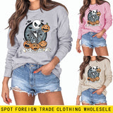 THE PUMPKIN KING Pumpkin Skull Halloween Round Neck Large Size Long-sleeved Sweater Women