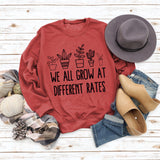 Round Neck Letter Ladies Long Sleeve WE ALL GROW Printed Loose Sweater