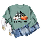 It's Fall Y'll Pumpkin Halloween Round Neck Long Sleeve Sweater Women