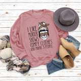 Round Neck Tops Long Sleeve I LIKE MURDER Women's Print Loose Sweatshirt