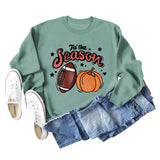 Tis' The Season Pumpkin Letters Halloween Loose Round Neck Long Sleeve Sweater Women