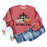 It's Fall Y'll Pumpkin Halloween Round Neck Long Sleeve Sweater Women