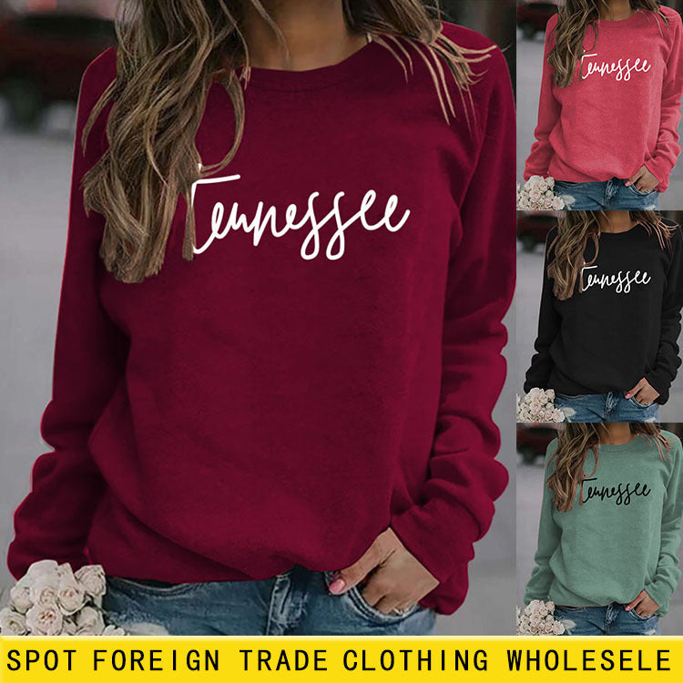 Tennessee Rundhalsausschnitt Lose Mode Große Größe Top Langarm T-Shirt Frauen Brief Pullover