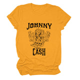 Johnny Cash Letter Short Sleeve Flower Boots T-shirt drôle pour femme