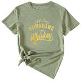 Damen-T-Shirt „Sunshine and Whishkey“ mit Rundhalsausschnitt und kurzen Ärmeln, groß