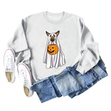 Spot Ghost Dog Pumpkin Halloween Round Neck Long Sleeve Sweater Girl